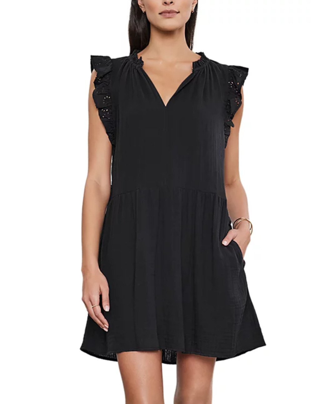 VELVET GRAHAM SPENCER WMNS XLARGE GRACE COTTON RUFFLE SLEEVE MINI DRESS BLK NEW